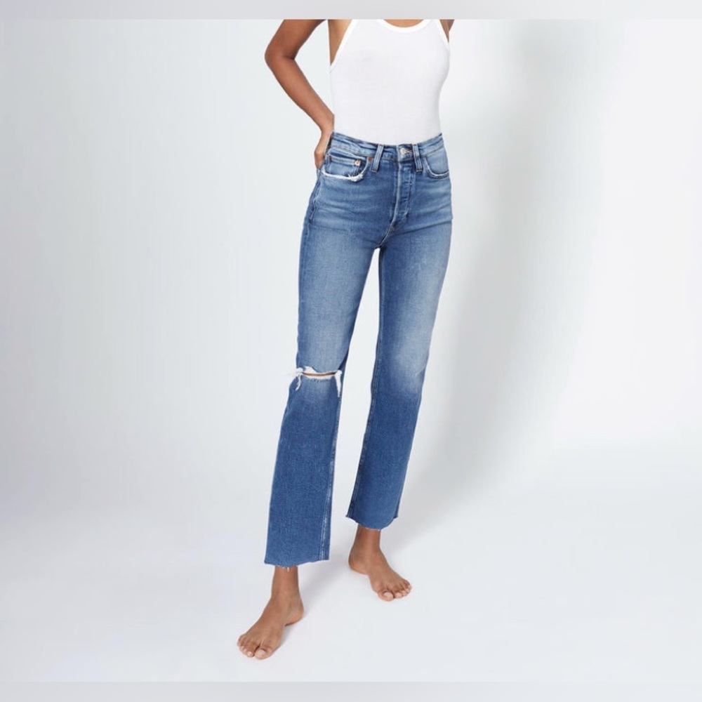 ReDone High Rise Straight Leg 70’s Stove Pipe Jeans